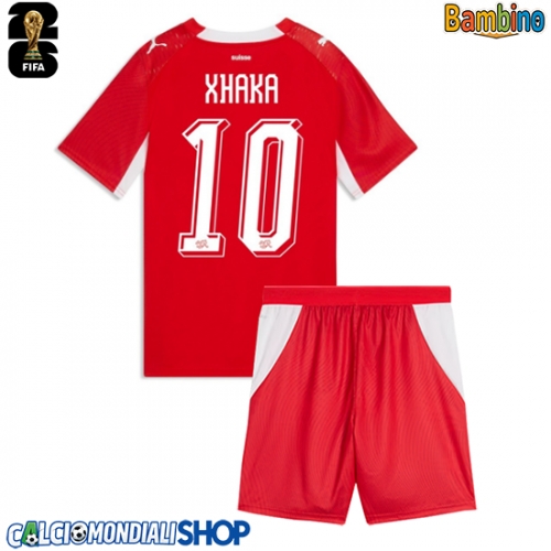Maglie da calcio Svizzera Granit Xhaka #10 Prima Maglia Bambino Mondiali 2026  Manica Corta + Pantaloni corti)